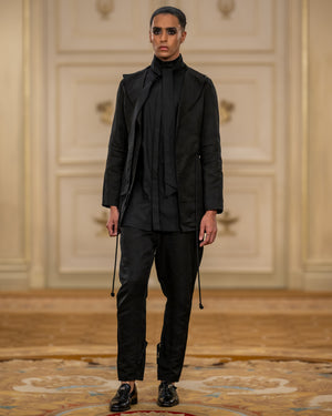 Code Pattern Jacket with Waist String Cipher