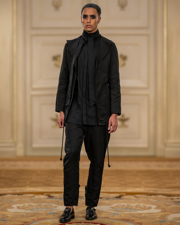 Code Pattern Jacket with Waist String Cipher