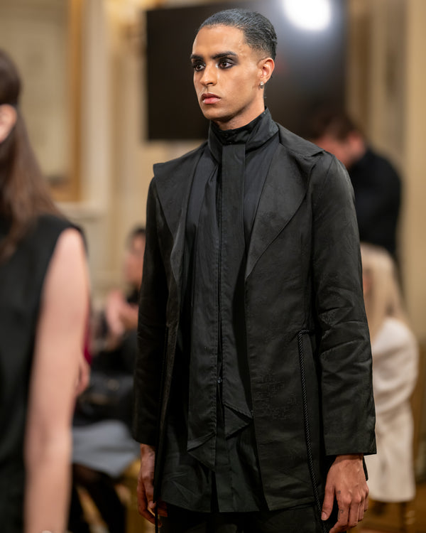 Code Pattern Jacket with Waist String Cipher