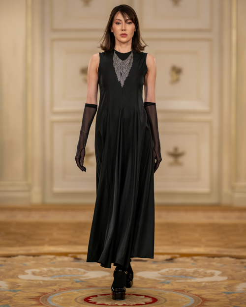 Back Open Silky Flare Dress | Tsuya